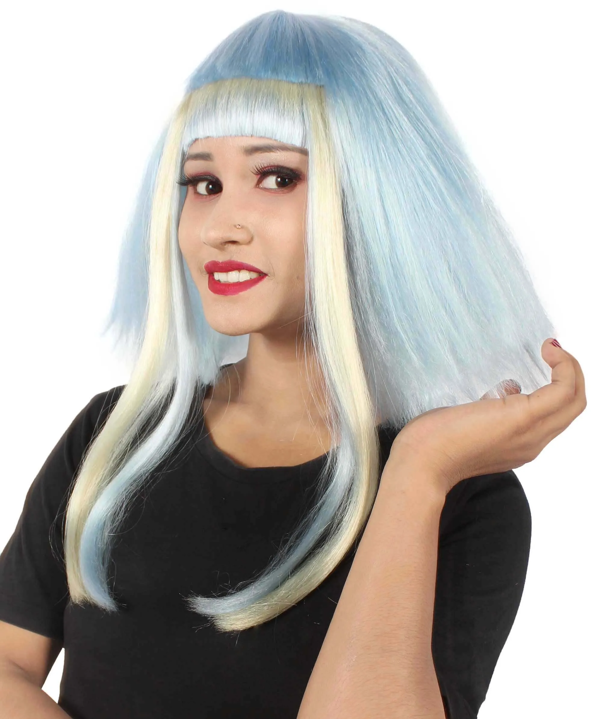 Adult Women’s Light Blue Bob-styled Highlighter Haired Portraits Wig, Non-flammable Synthetic Fiber Wig

 | HPO