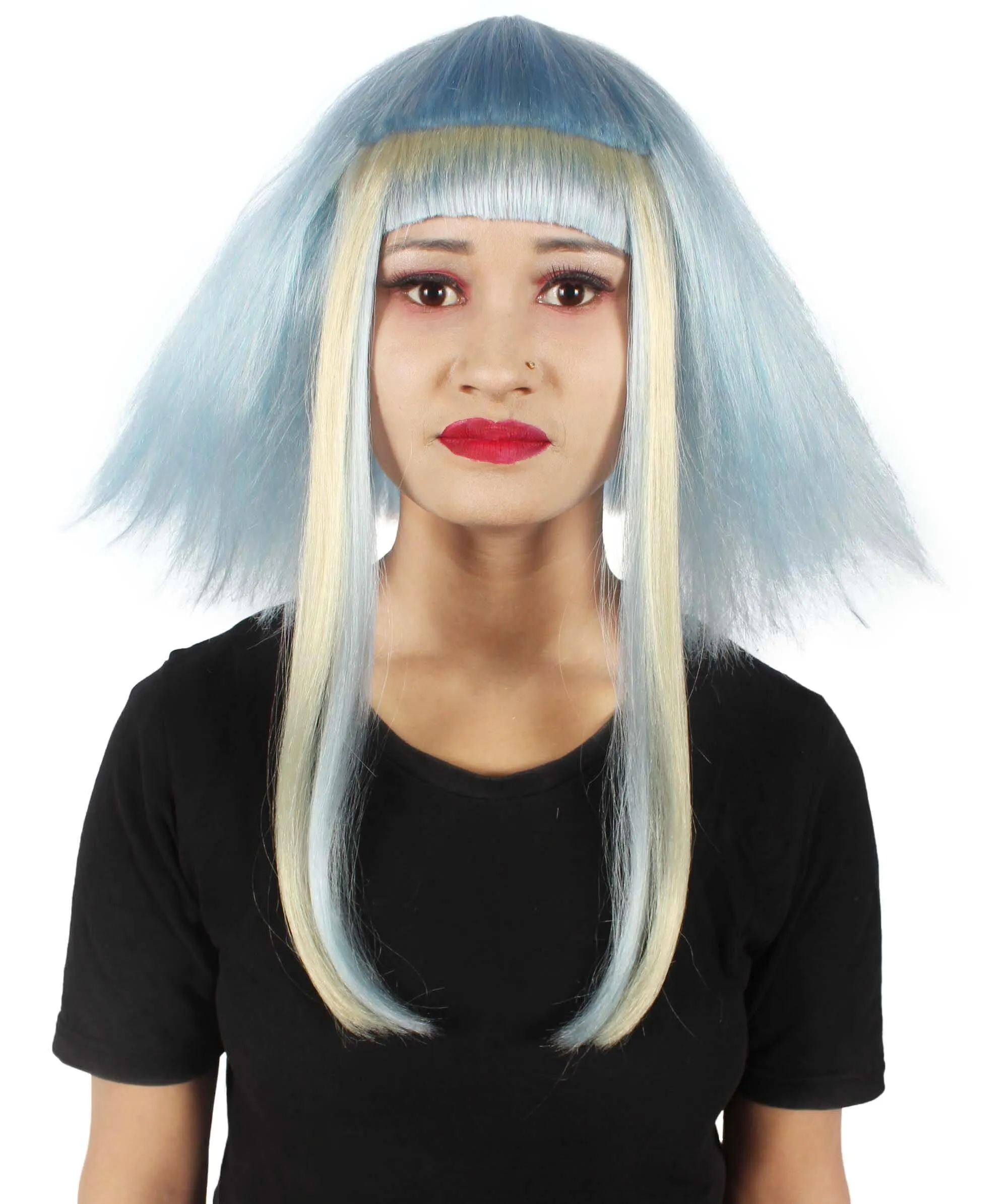 Adult Women’s Light Blue Bob-styled Highlighter Haired Portraits Wig, Non-flammable Synthetic Fiber Wig

 | HPO