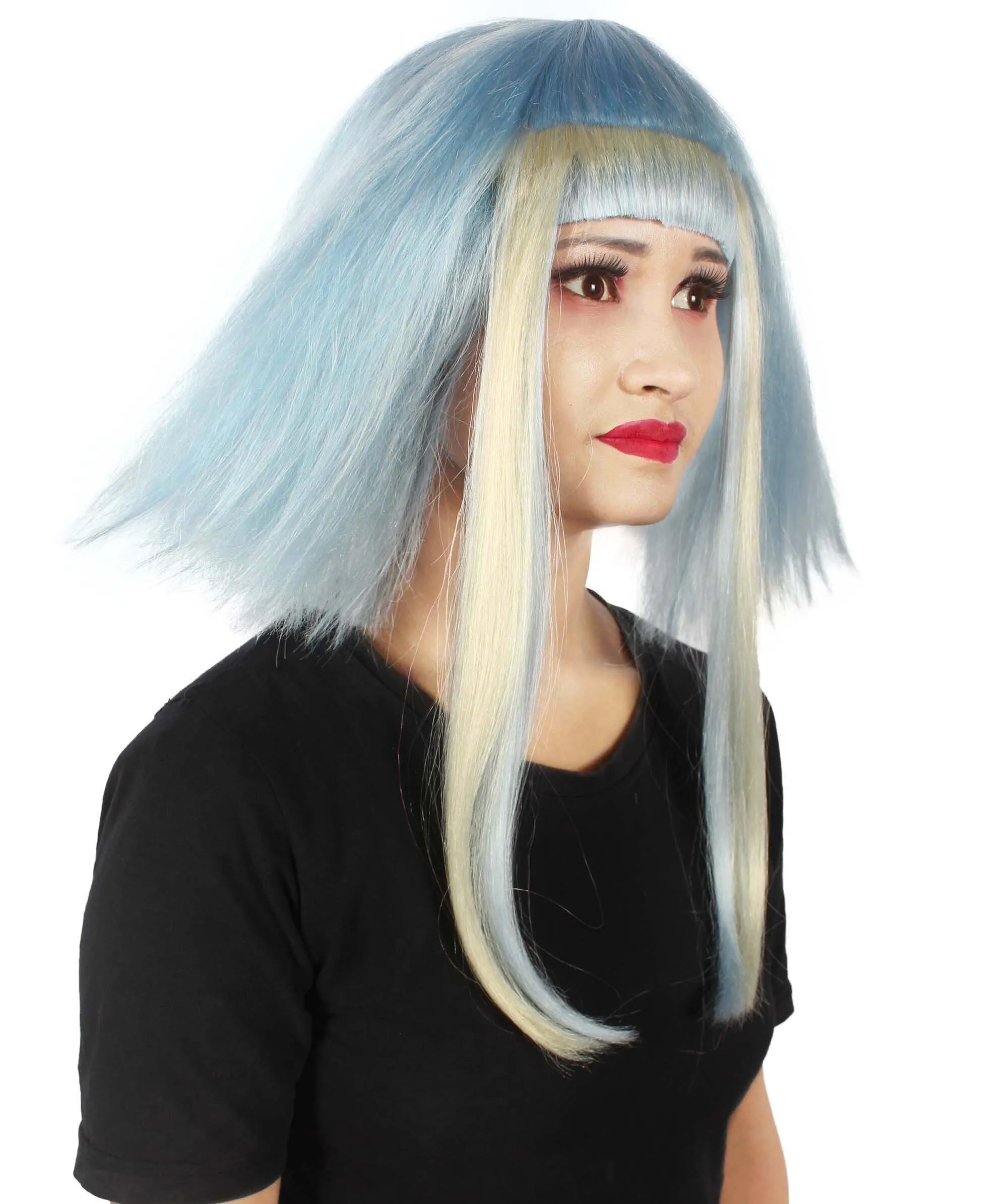 Adult Women’s Light Blue Bob-styled Highlighter Haired Portraits Wig, Non-flammable Synthetic Fiber Wig

 | HPO