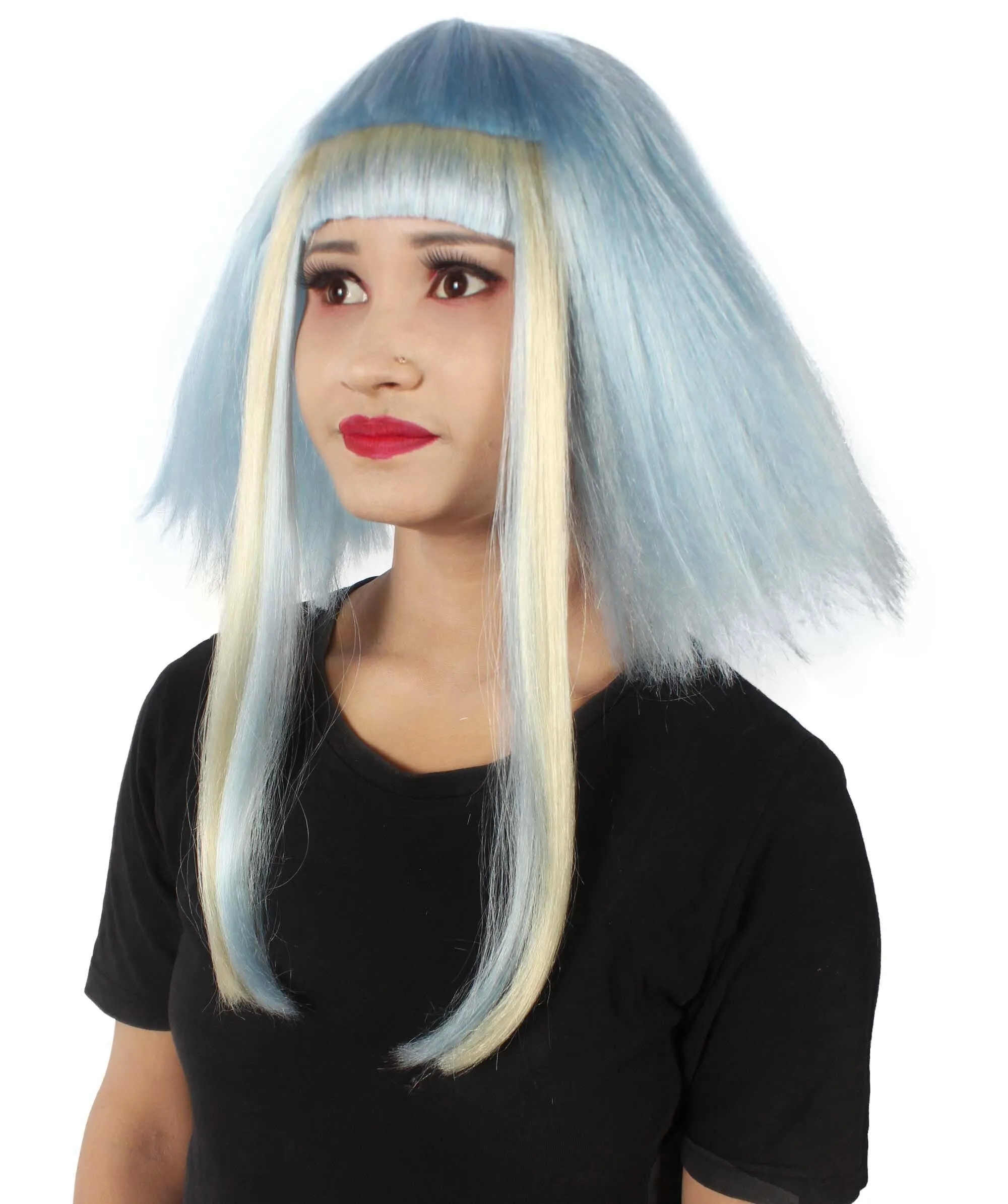 Adult Women’s Light Blue Bob-styled Highlighter Haired Portraits Wig, Non-flammable Synthetic Fiber Wig

 | HPO