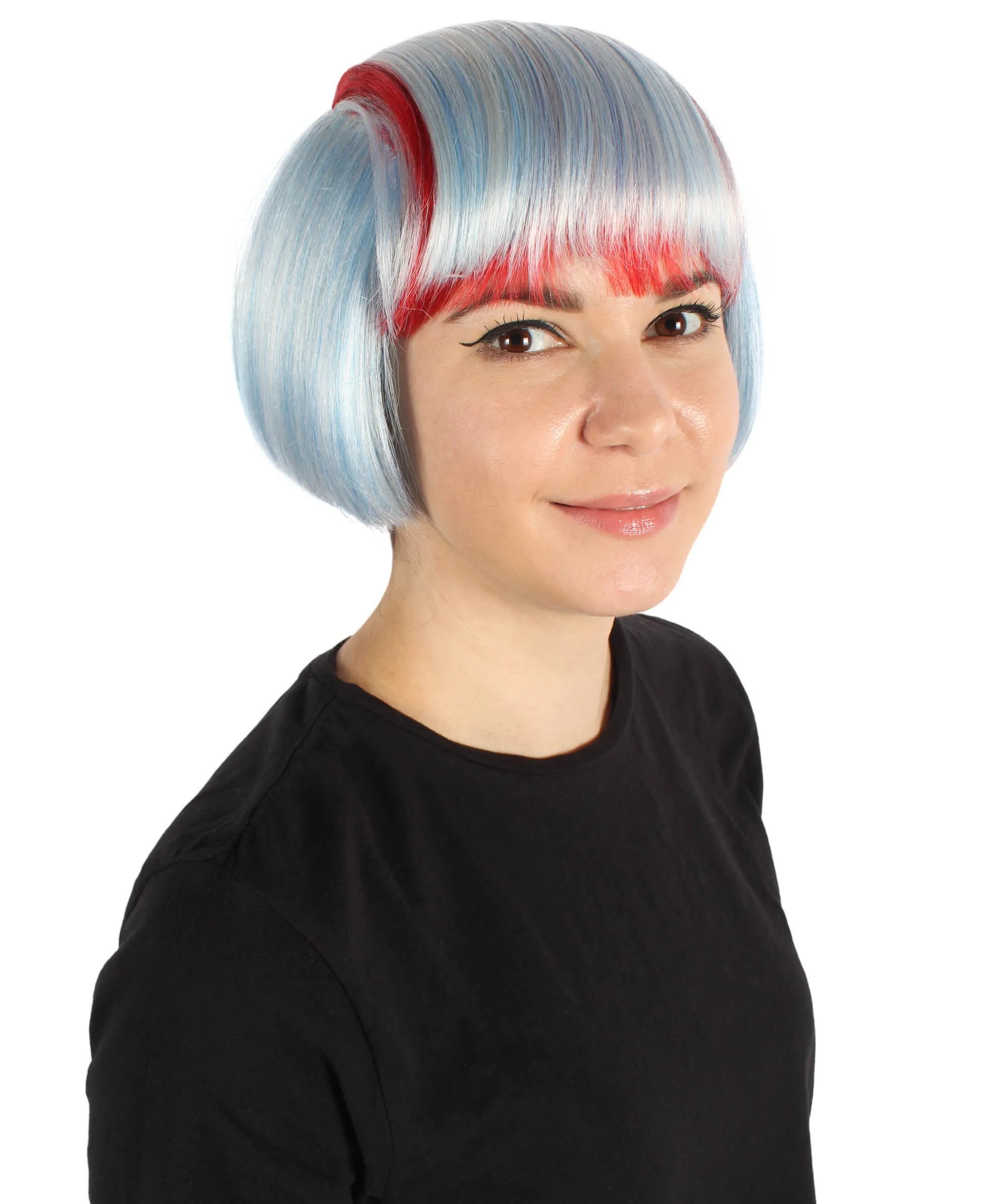Adult Women's Red & White Short Bob Wig | Perfect for Halloween | Flame-retardant Synthetic Fiber