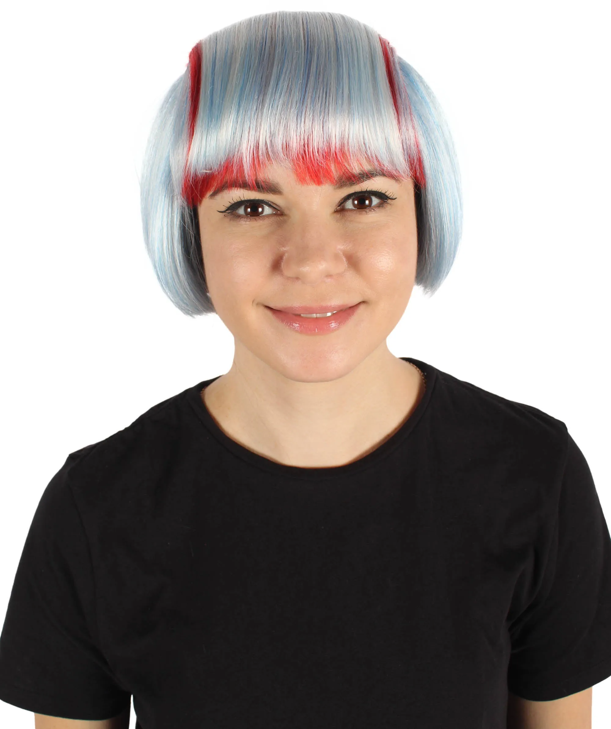 Adult Women's Red & White Short Bob Wig | Perfect for Halloween | Flame-retardant Synthetic Fiber