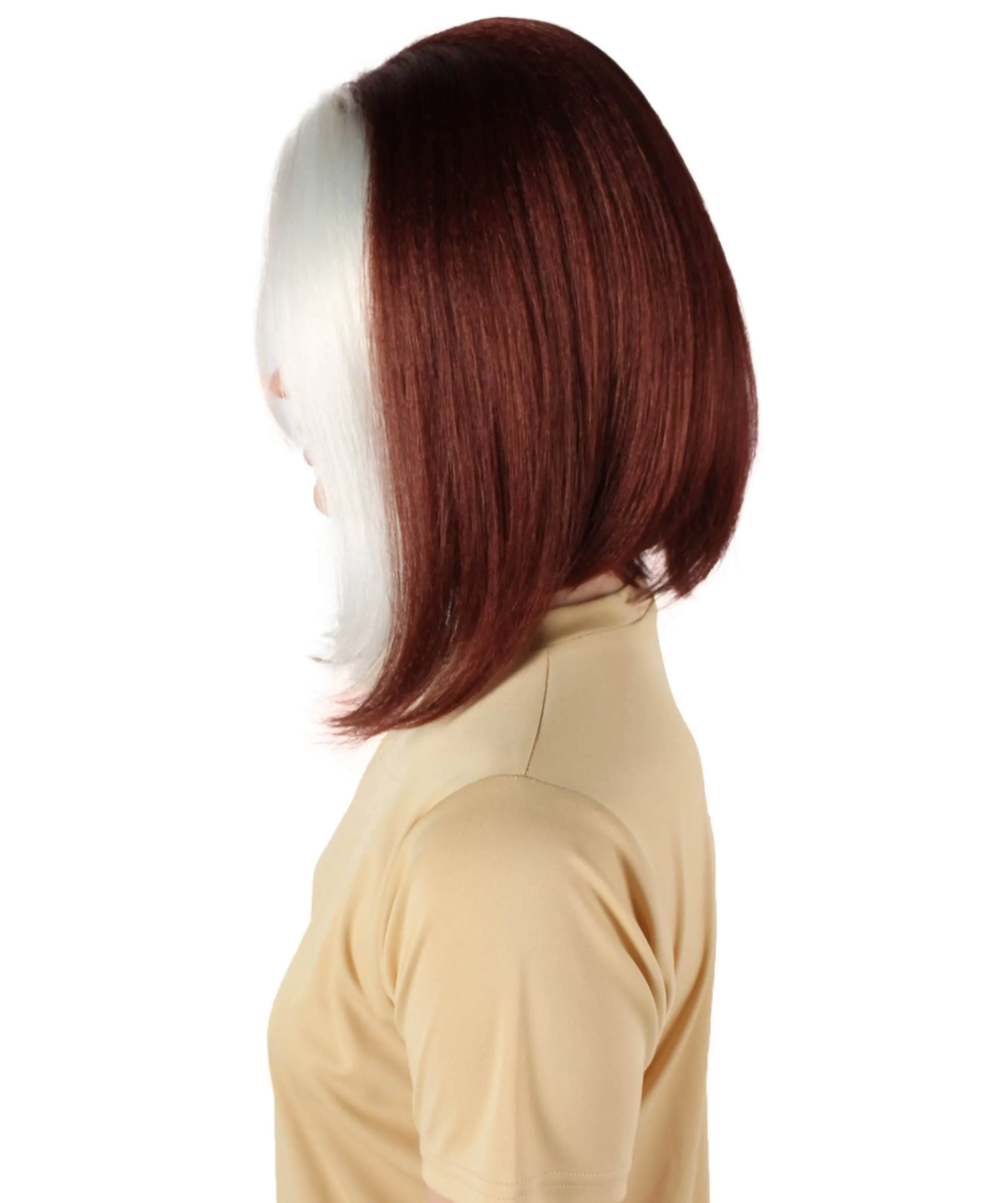 Adult Women’s Short Mutant Egirl Superhero Burgundy Brown & White Strand Wig