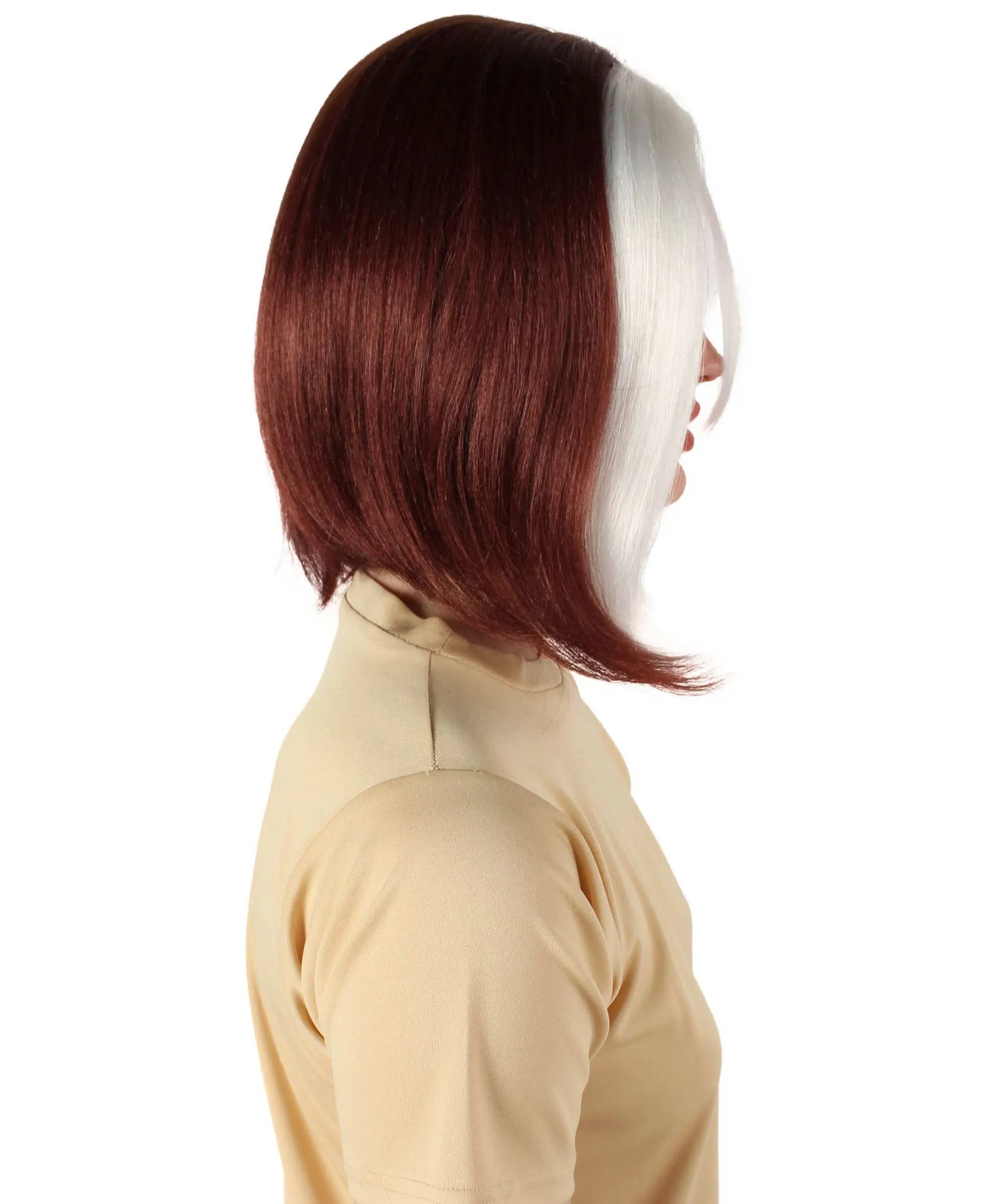 Adult Women’s Short Mutant Egirl Superhero Burgundy Brown & White Strand Wig