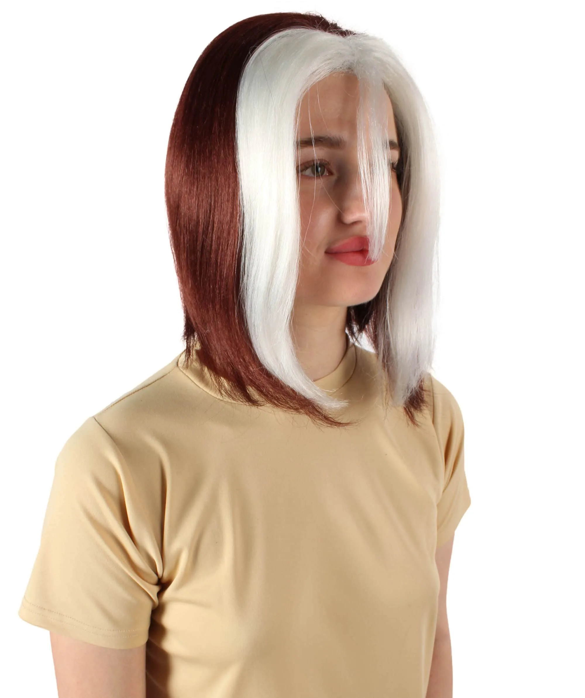 Adult Women’s Short Mutant Egirl Superhero Burgundy Brown & White Strand Wig