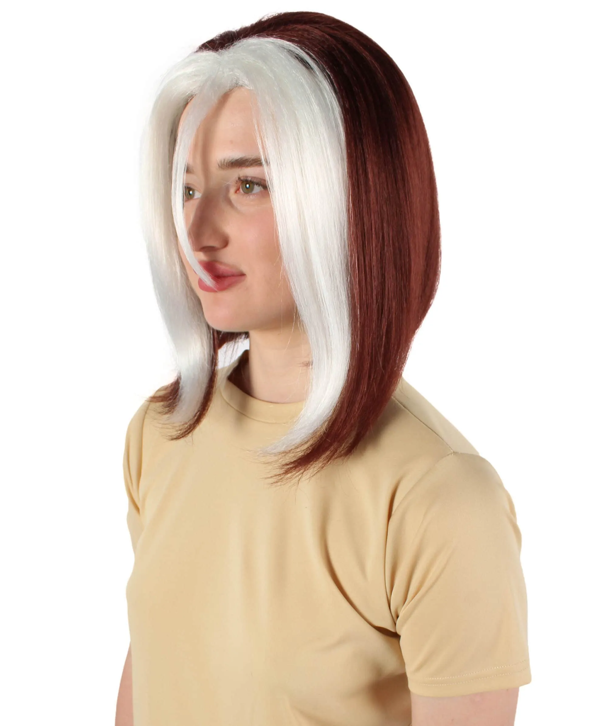 Adult Women’s Short Mutant Egirl Superhero Burgundy Brown & White Strand Wig