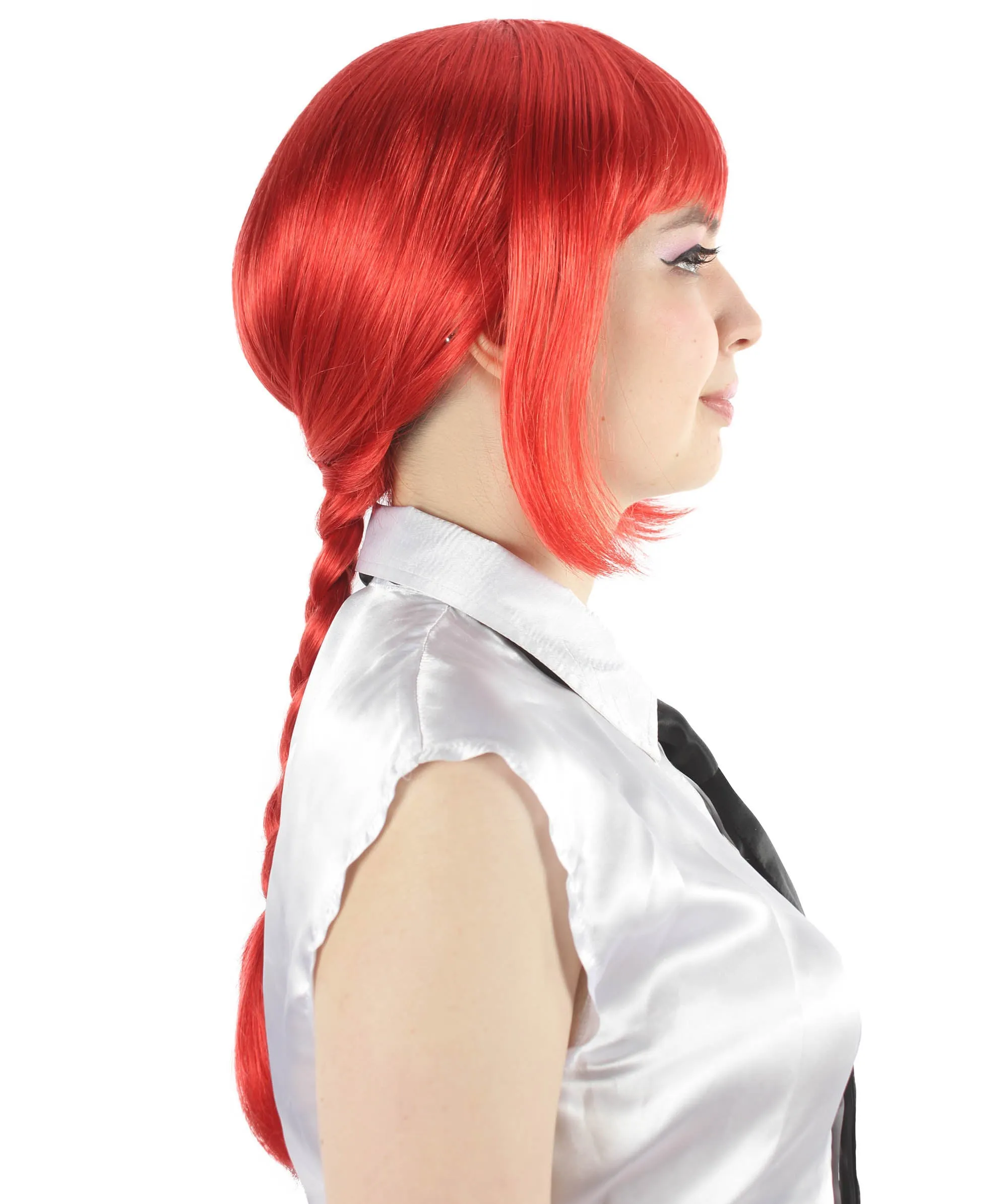 Adult Women’s Supernatural Chainsaw Anime Maki Pink Braided Wig, Perfect for Halloween and Anime-themed Group Parties, Flame-retardant Synthetic Fiber