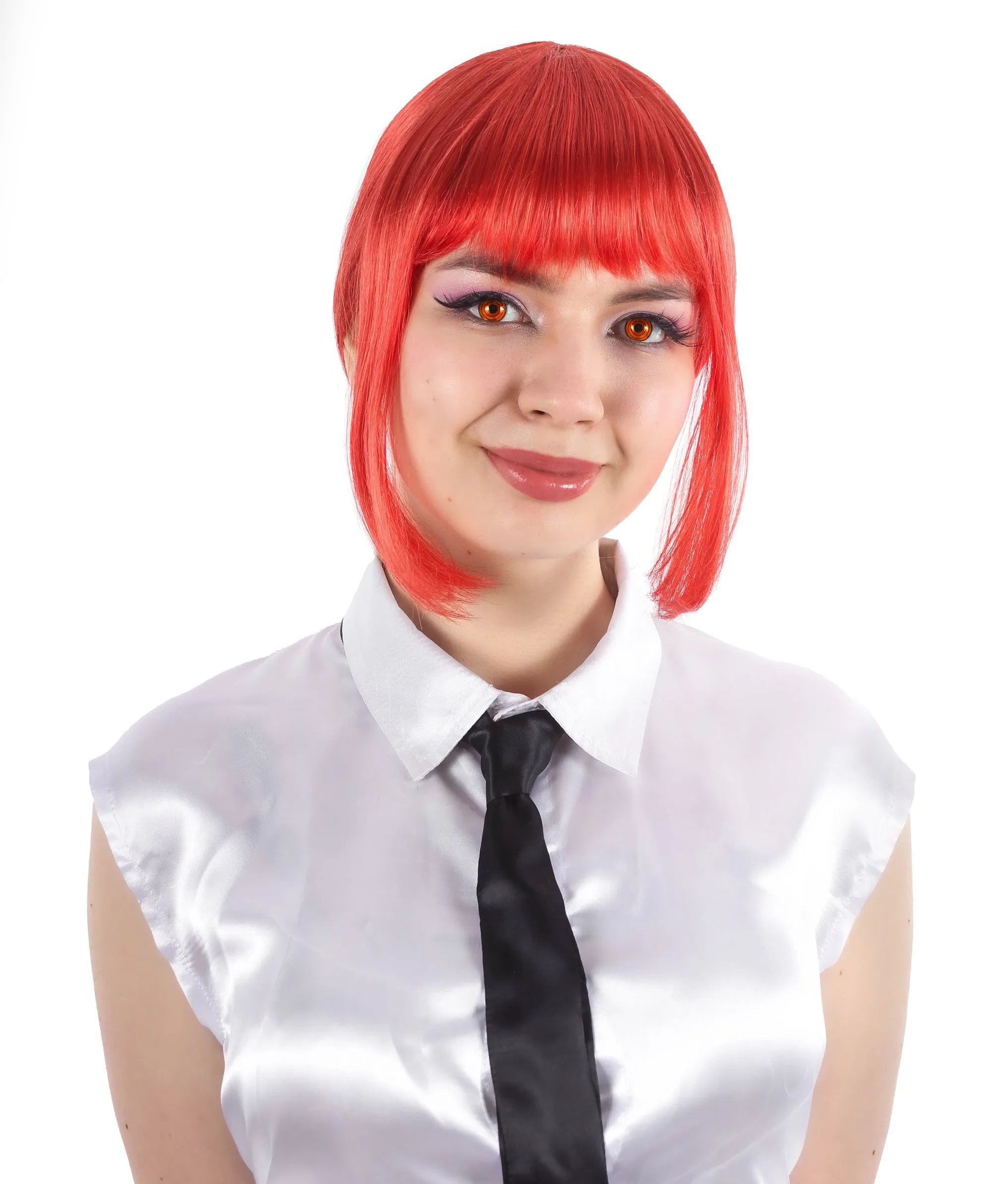 Adult Women’s Supernatural Chainsaw Anime Maki Pink Braided Wig, Perfect for Halloween and Anime-themed Group Parties, Flame-retardant Synthetic Fiber