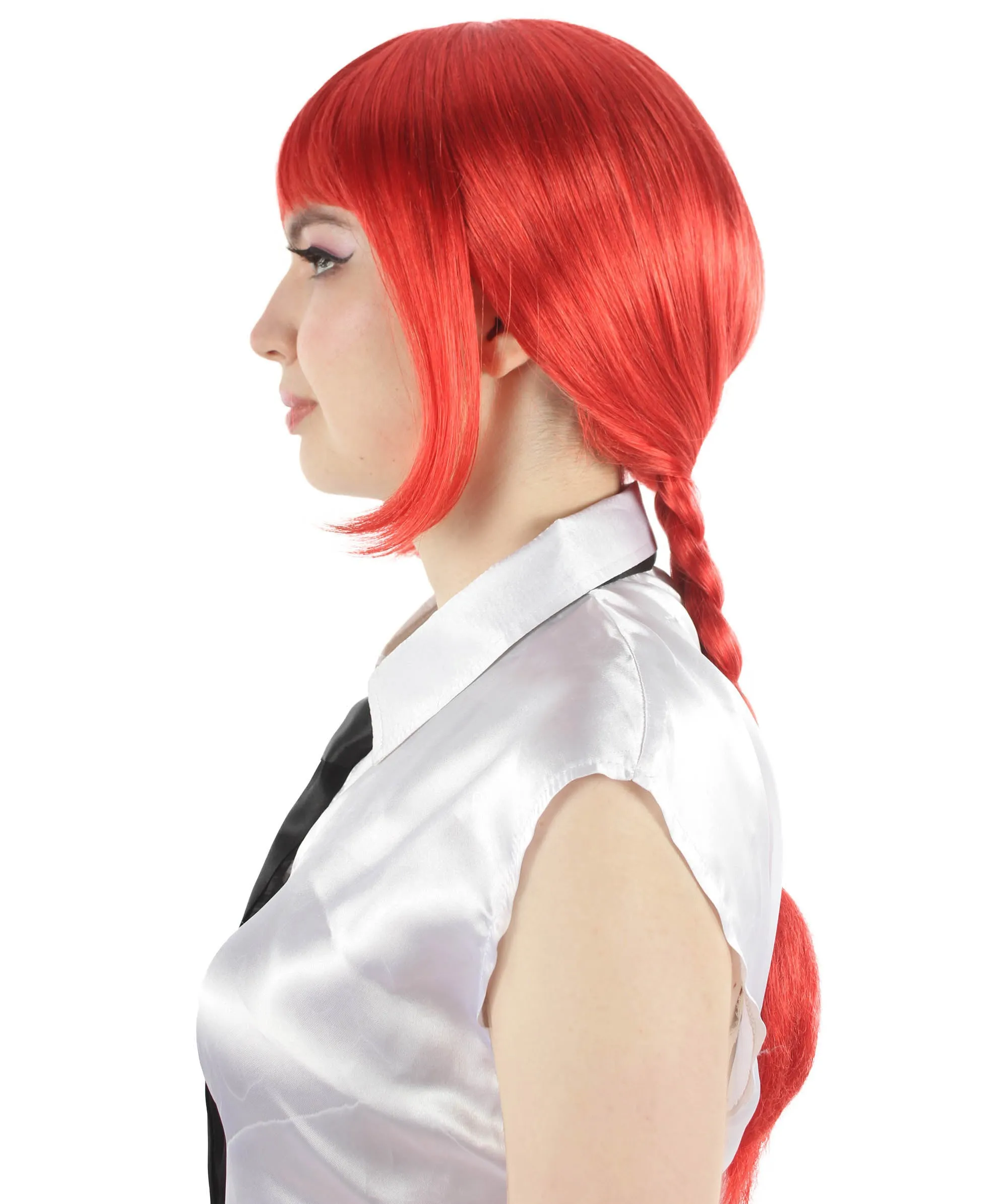 Adult Women’s Supernatural Chainsaw Anime Maki Pink Braided Wig, Perfect for Halloween and Anime-themed Group Parties, Flame-retardant Synthetic Fiber