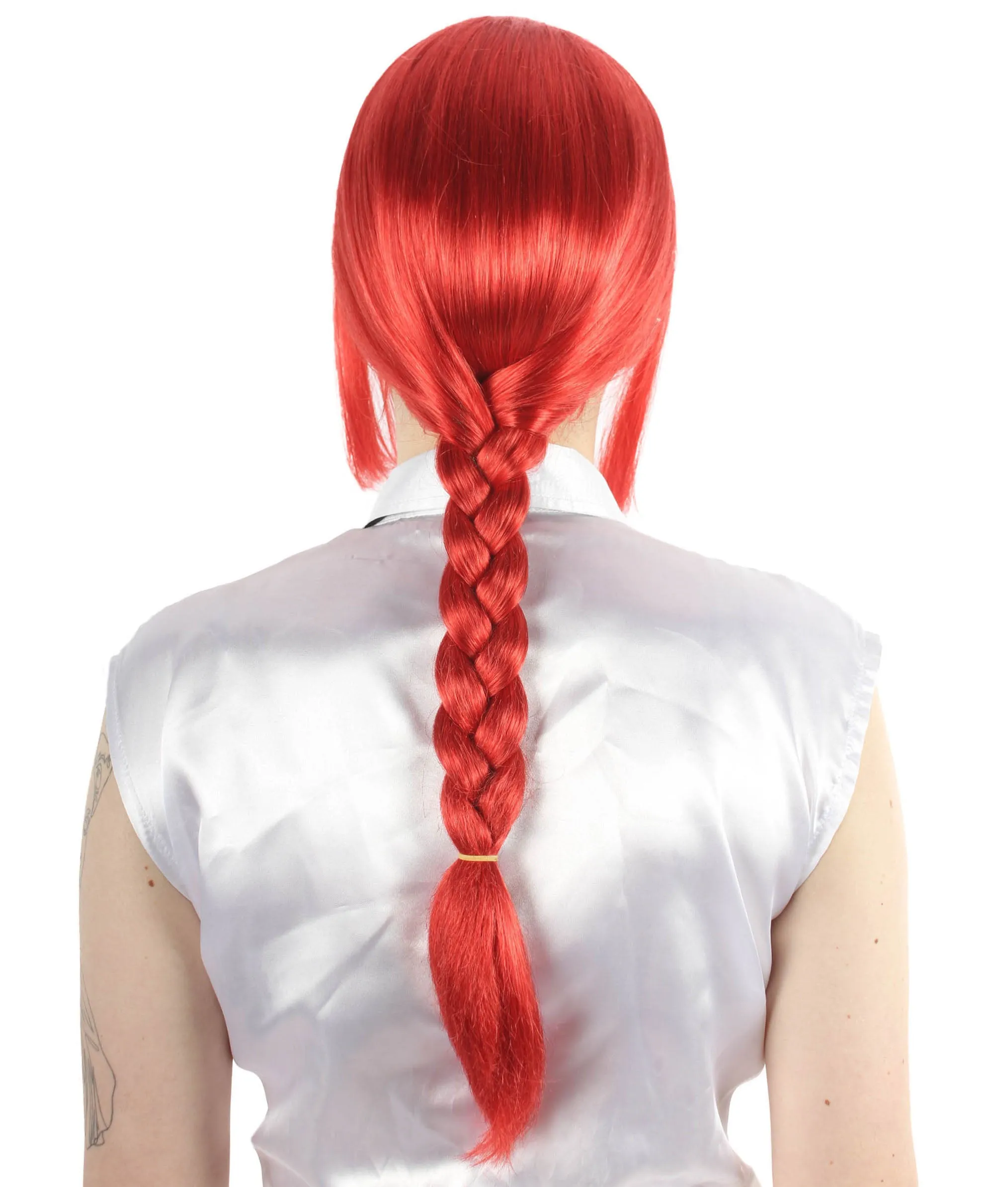 Adult Women’s Supernatural Chainsaw Anime Maki Pink Braided Wig, Perfect for Halloween and Anime-themed Group Parties, Flame-retardant Synthetic Fiber
