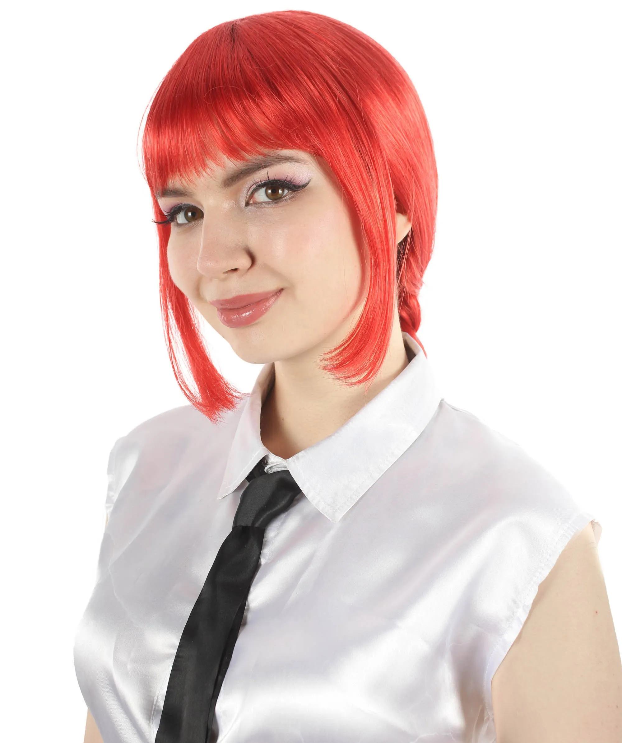 Adult Women’s Supernatural Chainsaw Anime Maki Pink Braided Wig, Perfect for Halloween and Anime-themed Group Parties, Flame-retardant Synthetic Fiber