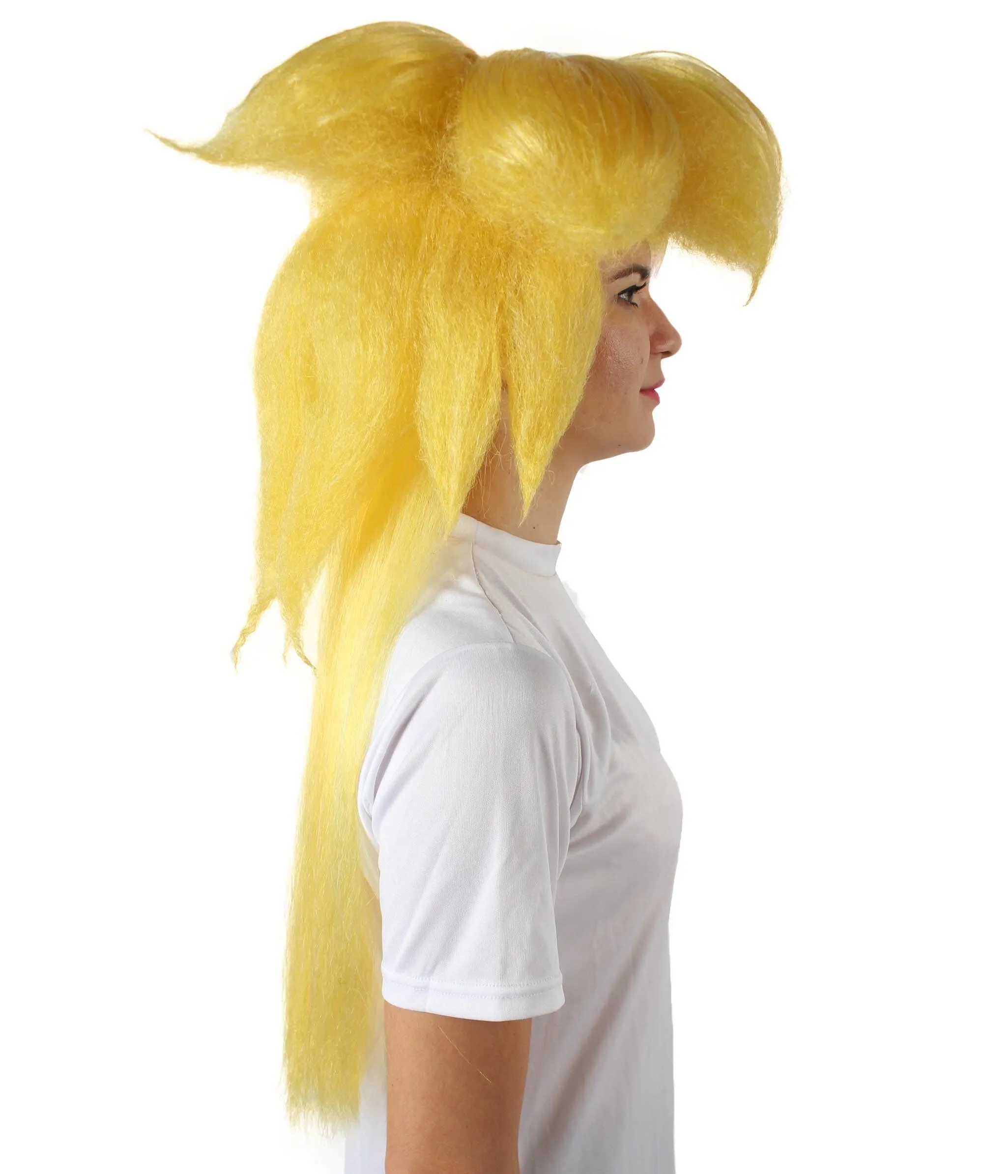 Adult Women’s Video Game 80'S Plumber Yellow Blonde Princess Wig with Sideburns and Bangs | Flame-retardant 100% Synthetic Fiber Cosplay Wig