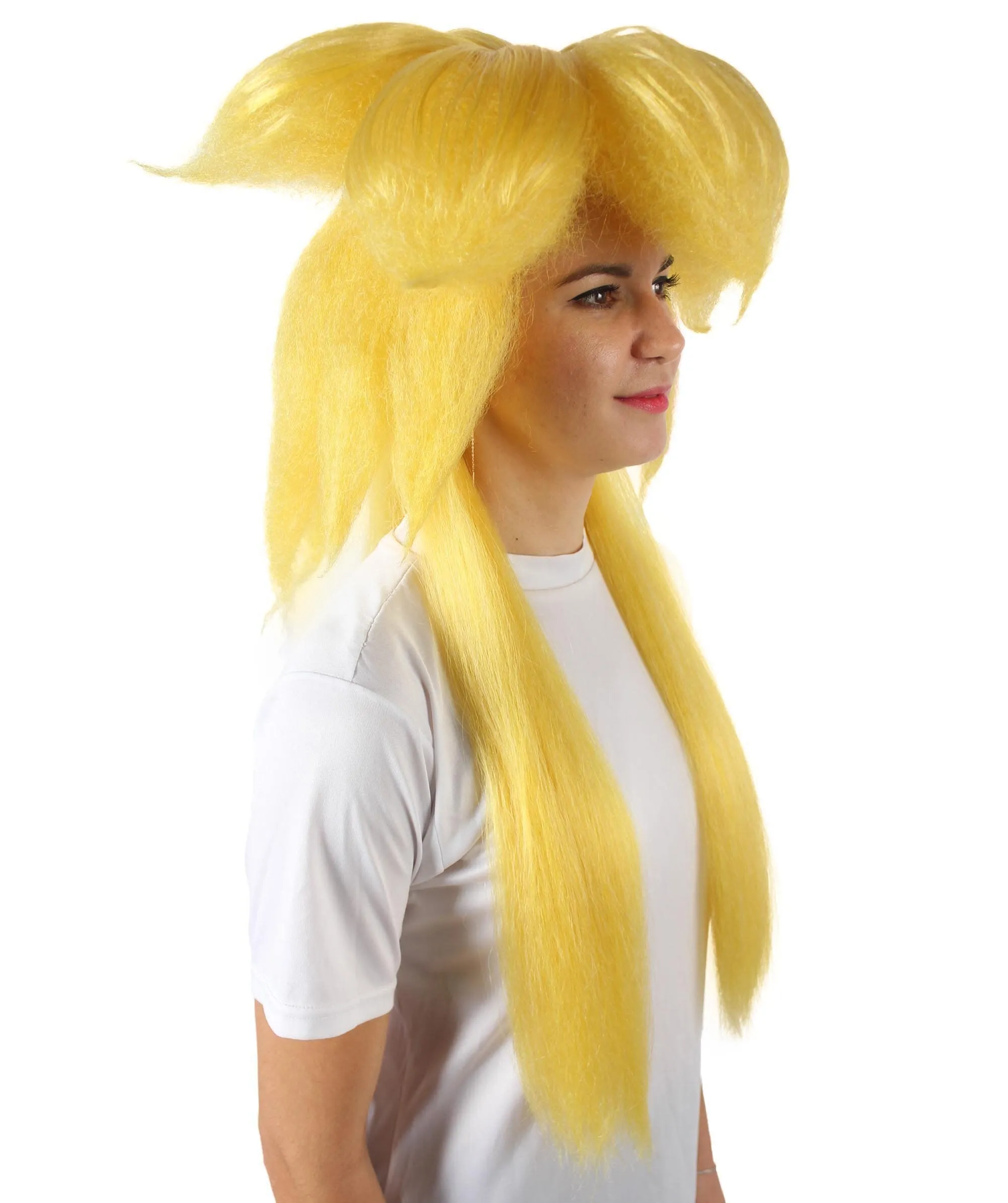 Adult Women’s Video Game 80'S Plumber Yellow Blonde Princess Wig with Sideburns and Bangs | Flame-retardant 100% Synthetic Fiber Cosplay Wig