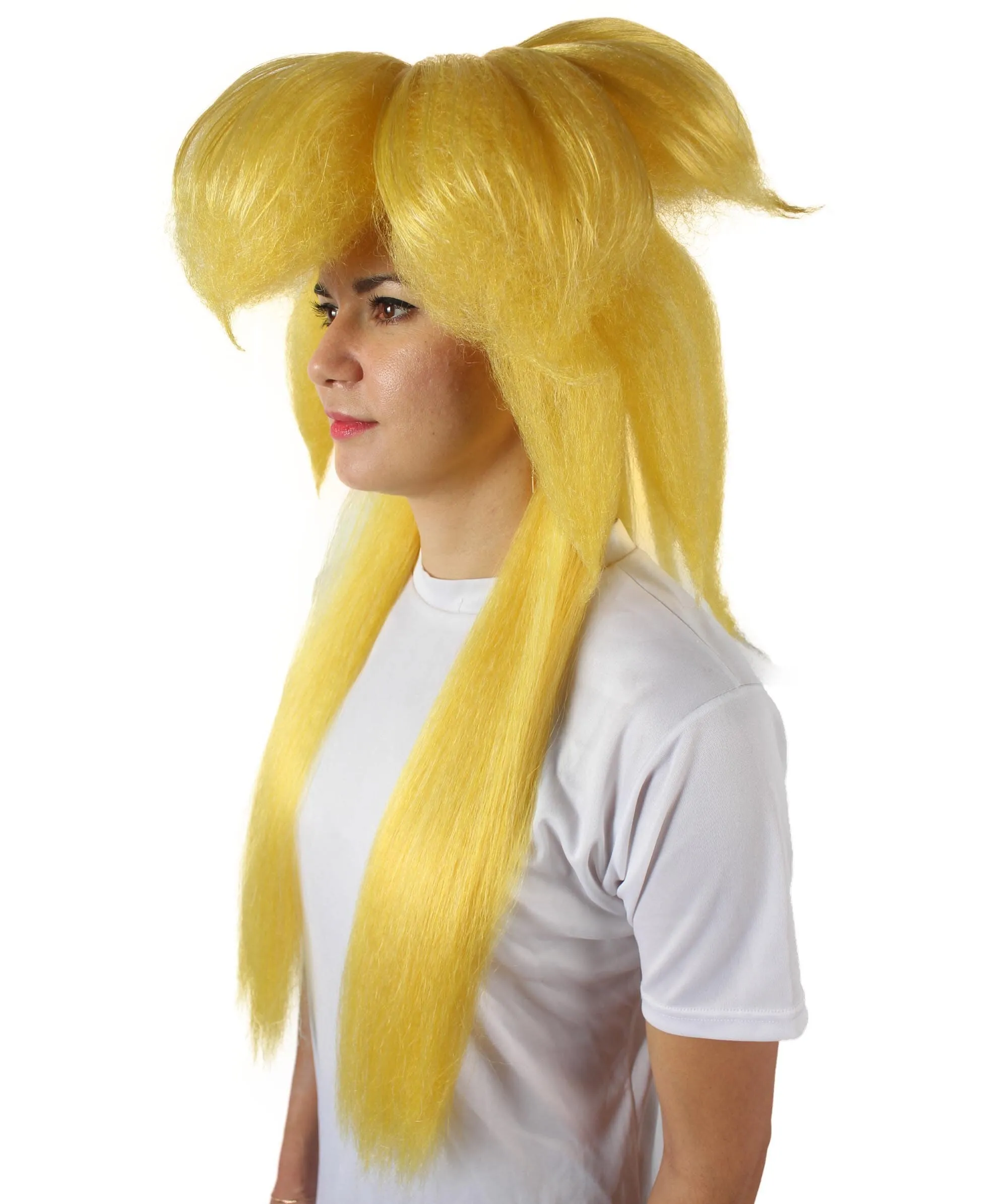 Adult Women’s Video Game 80'S Plumber Yellow Blonde Princess Wig with Sideburns and Bangs | Flame-retardant 100% Synthetic Fiber Cosplay Wig