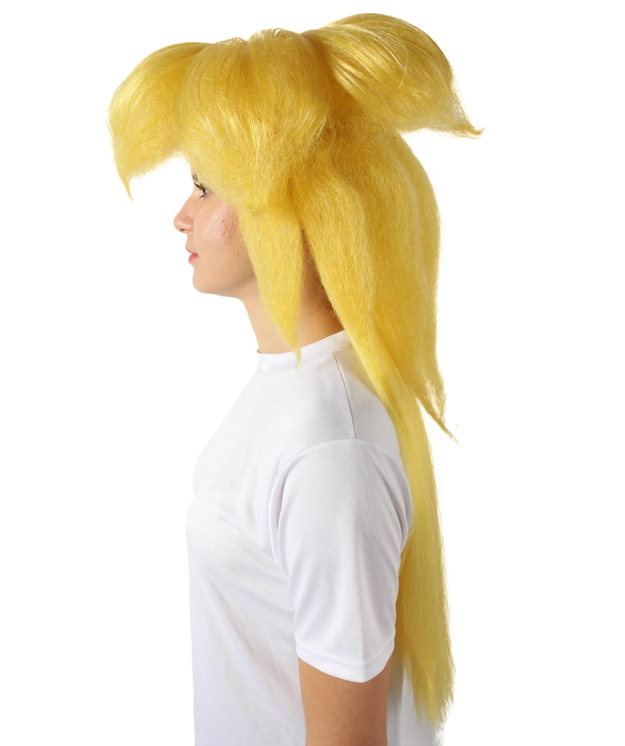 Adult Women’s Video Game 80'S Plumber Yellow Blonde Princess Wig with Sideburns and Bangs | Flame-retardant 100% Synthetic Fiber Cosplay Wig