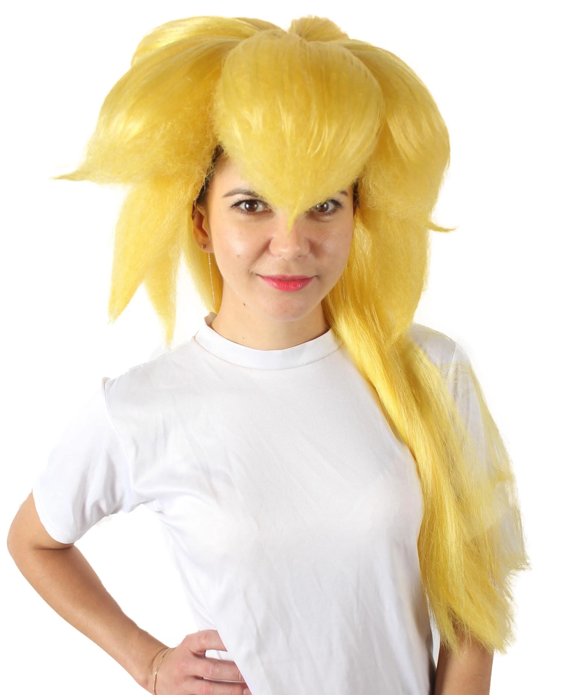 Adult Women’s Video Game 80'S Plumber Yellow Blonde Princess Wig with Sideburns and Bangs | Flame-retardant 100% Synthetic Fiber Cosplay Wig