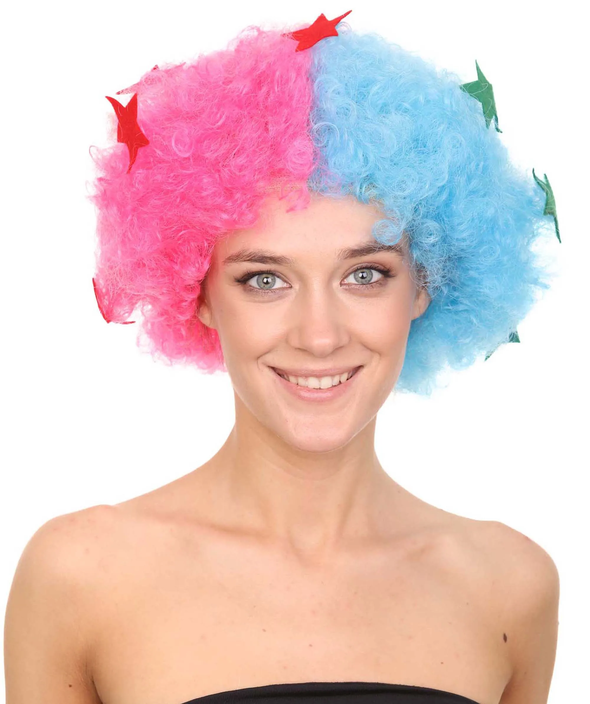 Afro Unisex Wig , Jumbo Pink & Sky Cosplay Halloween Wig , Premium Breathable Capless Cap