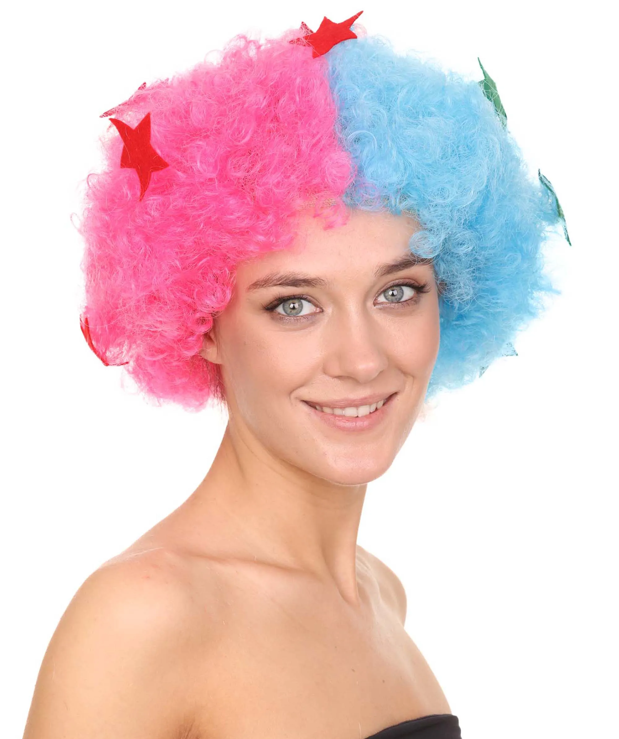 Afro Unisex Wig , Jumbo Pink & Sky Cosplay Halloween Wig , Premium Breathable Capless Cap