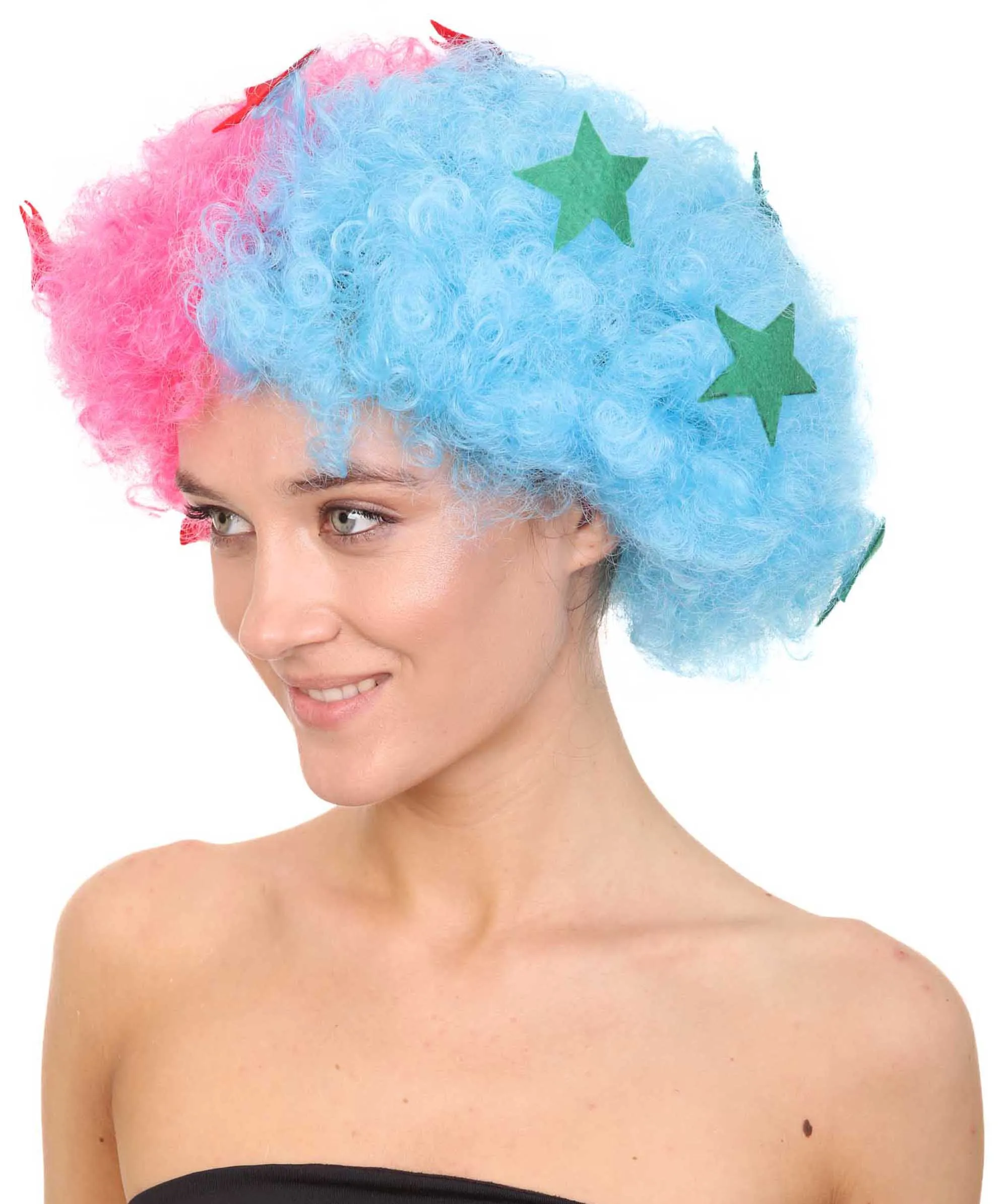 Afro Unisex Wig , Jumbo Pink & Sky Cosplay Halloween Wig , Premium Breathable Capless Cap