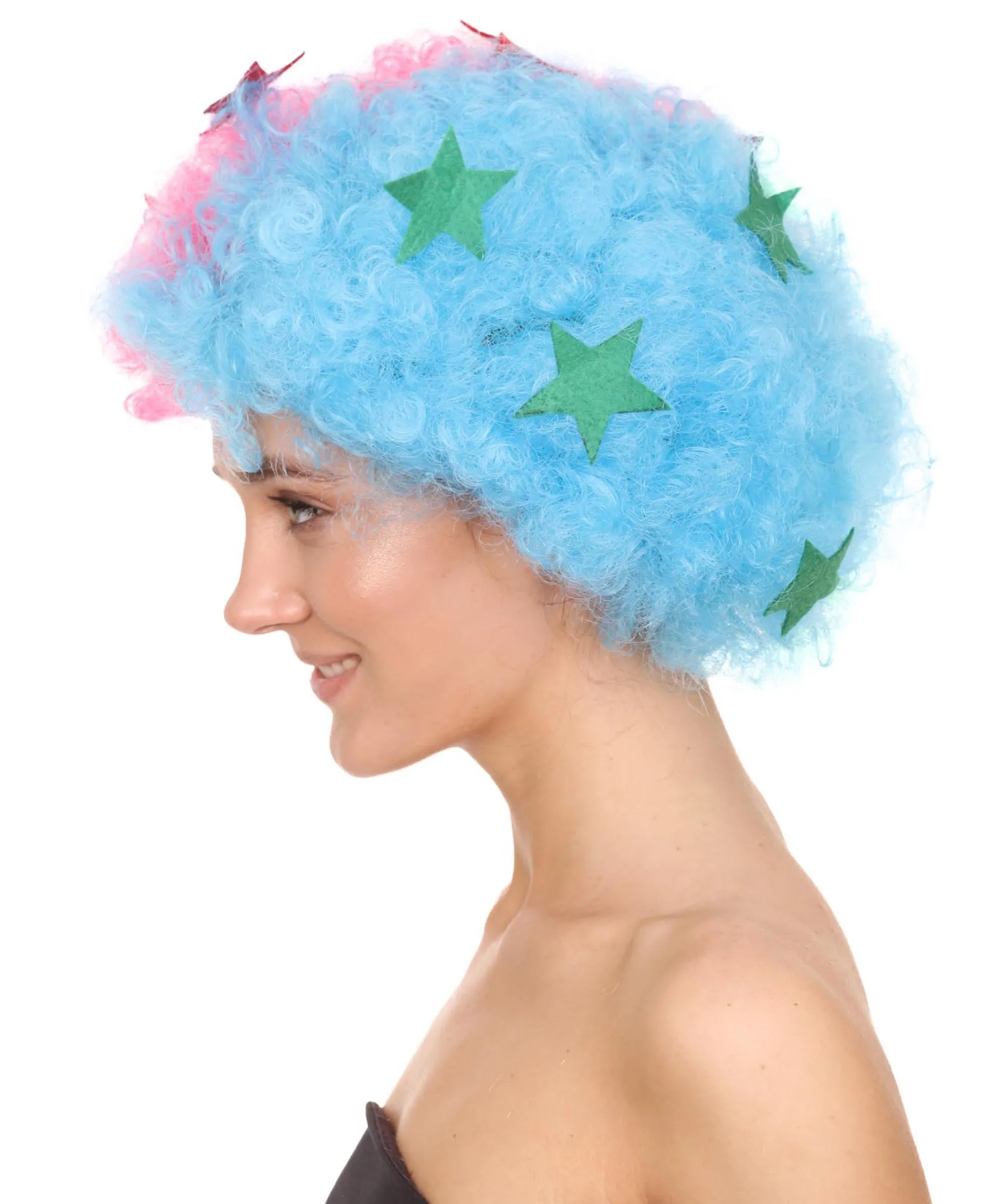 Afro Unisex Wig , Jumbo Pink & Sky Cosplay Halloween Wig , Premium Breathable Capless Cap