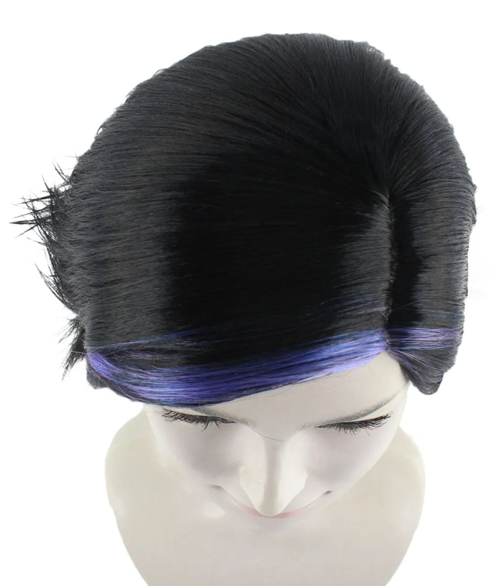 Animation Hero Womens Wig , Short Black Purple TV/Movie Wig , Premium Breathable Capless Cap