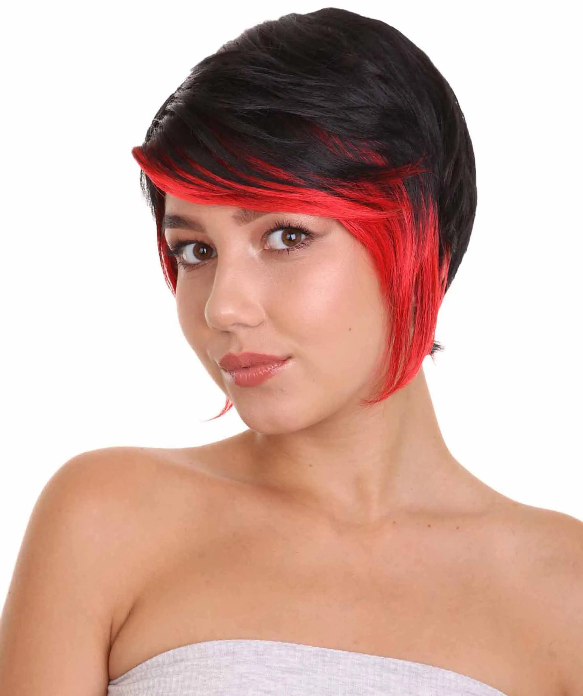 Anime Cosplay Party Black and Red Womens Wig | Cartoon Two Toned Cosplay Halloween Wig | Premium Breathable Capless Cap