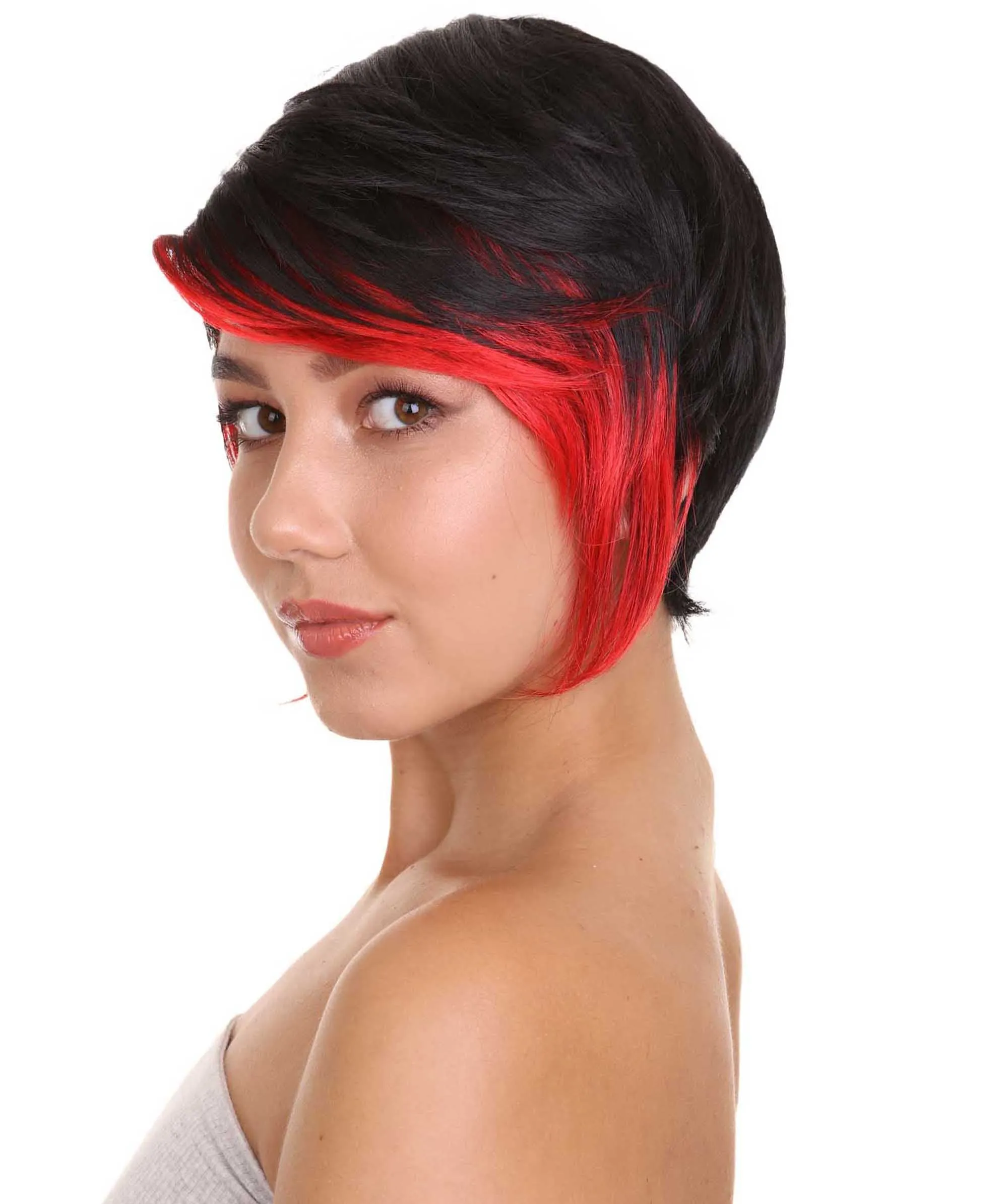Anime Cosplay Party Black and Red Womens Wig | Cartoon Two Toned Cosplay Halloween Wig | Premium Breathable Capless Cap