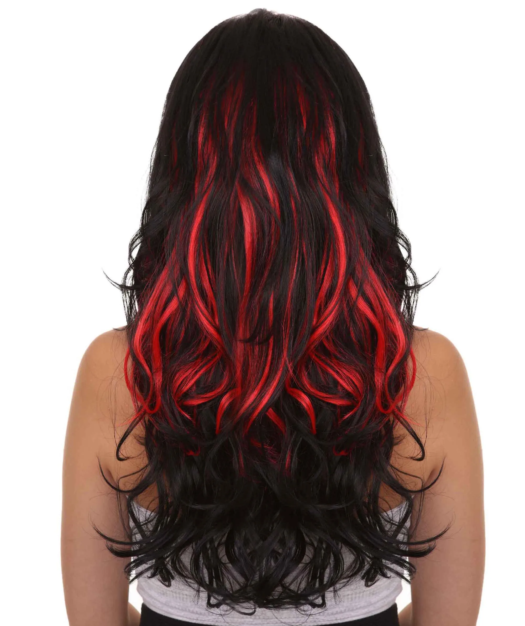 Black & Red Seduction Womens Wig | Long Curly Fashion Cosplay Halloween Wig | Premium Breathable Capless Cap