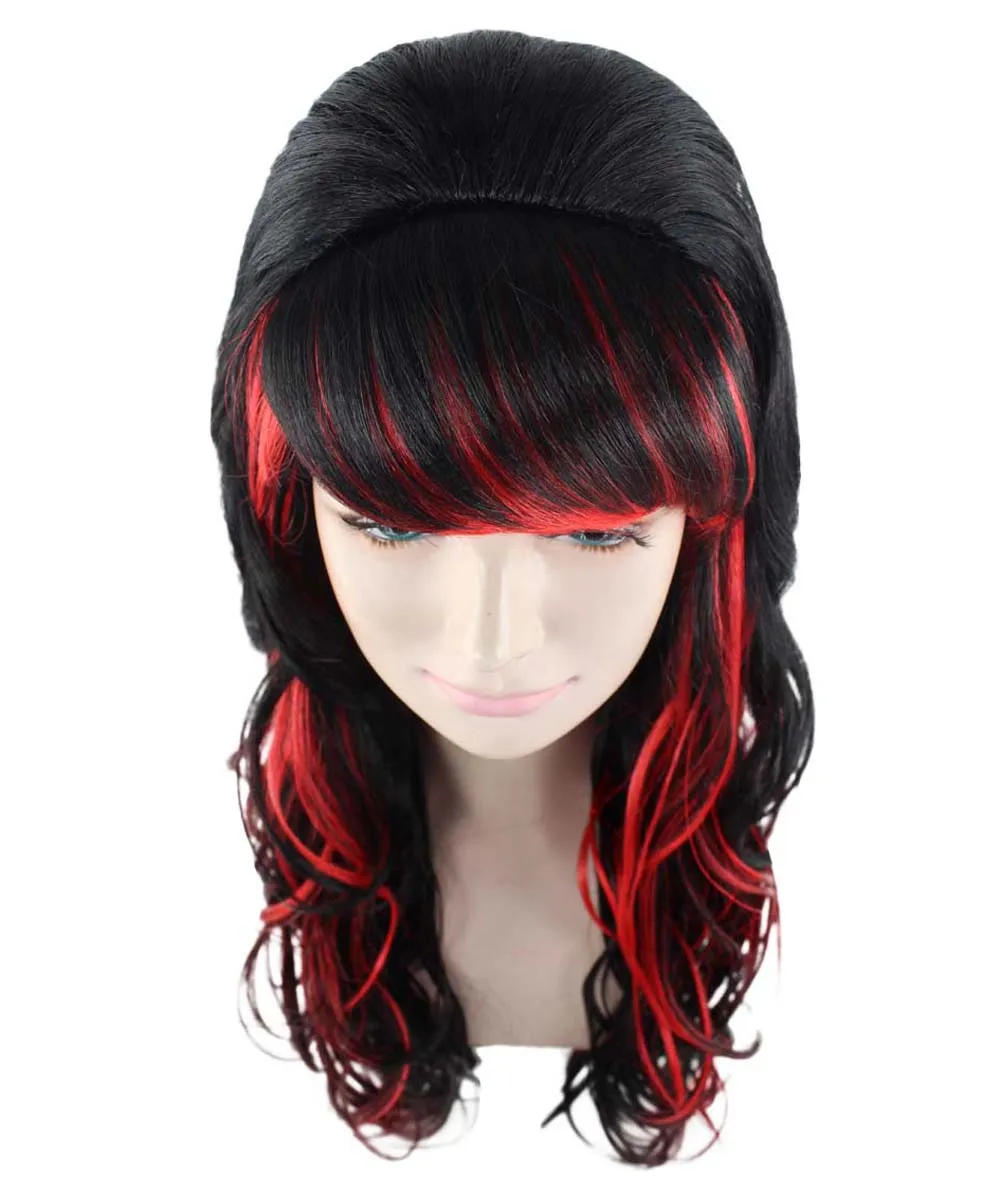 Black & Red Seduction Womens Wig | Long Curly Fashion Cosplay Halloween Wig | Premium Breathable Capless Cap