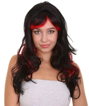 Black & Red Seduction Womens Wig | Long Curly Fashion Cosplay Halloween Wig | Premium Breathable Capless Cap