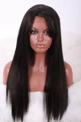 Black Long Straight Dark Brown Side Bangs Black Women Lace Front Wigs