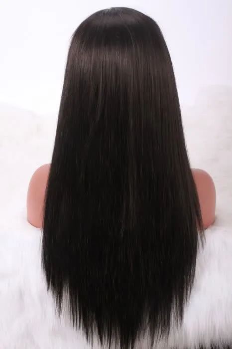 Black Long Straight Dark Brown Side Bangs Black Women Lace Front Wigs