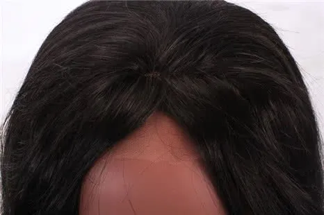 Black Long Straight Dark Brown Side Bangs Black Women Lace Front Wigs