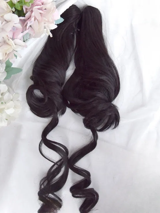 Black Short Bob Cut Wig With Full Bangs＋Double Ponytail Claw Clips