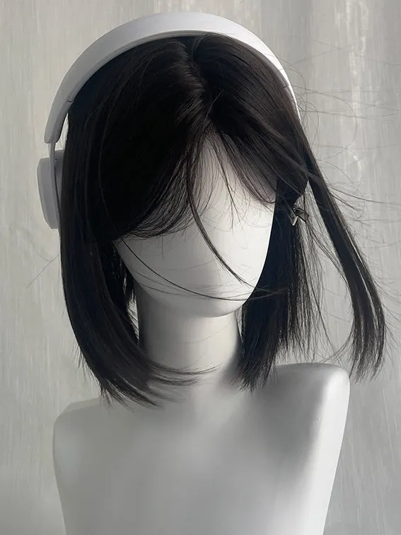 Black Tea Short Straight Synthetic Wig With Bangs