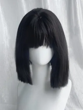 Black Tea Short Straight Synthetic Wig With Full Bangs