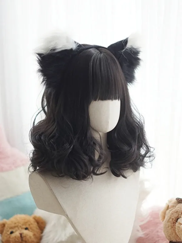 Black/Brown/Pink Above Bust Length  Wig With Full Bangs