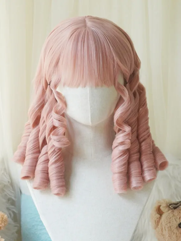 Black/Light Blonde/Pink/Dark Brown/Blonde Above Bust Length Roman Curly Wig With Full Bangs