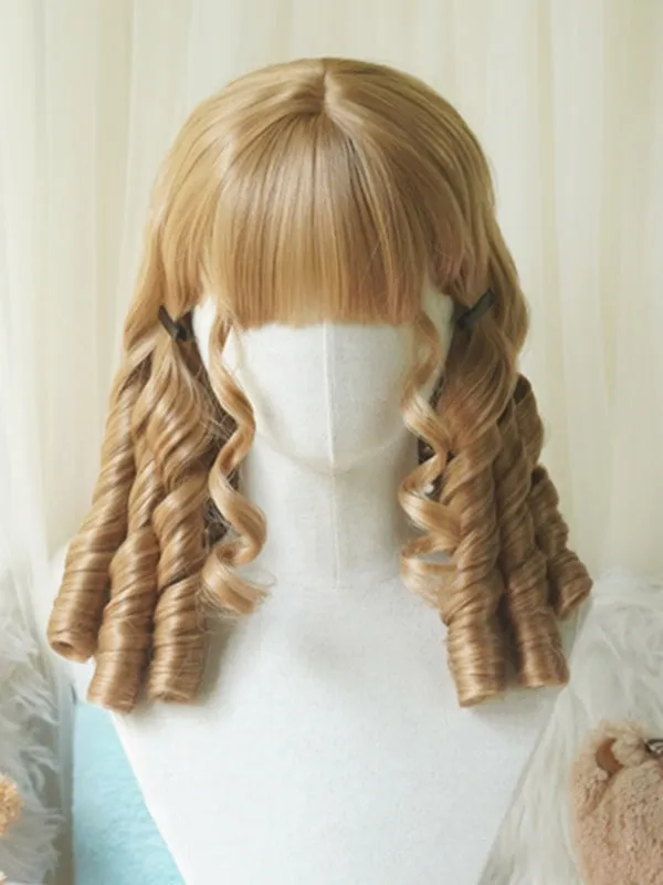 Black/Light Blonde/Pink/Dark Brown/Blonde Above Bust Length Roman Curly Wig With Full Bangs