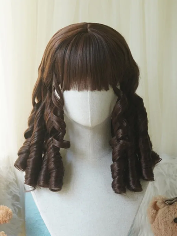 Black/Light Blonde/Pink/Dark Brown/Blonde Above Bust Length Roman Curly Wig With Full Bangs