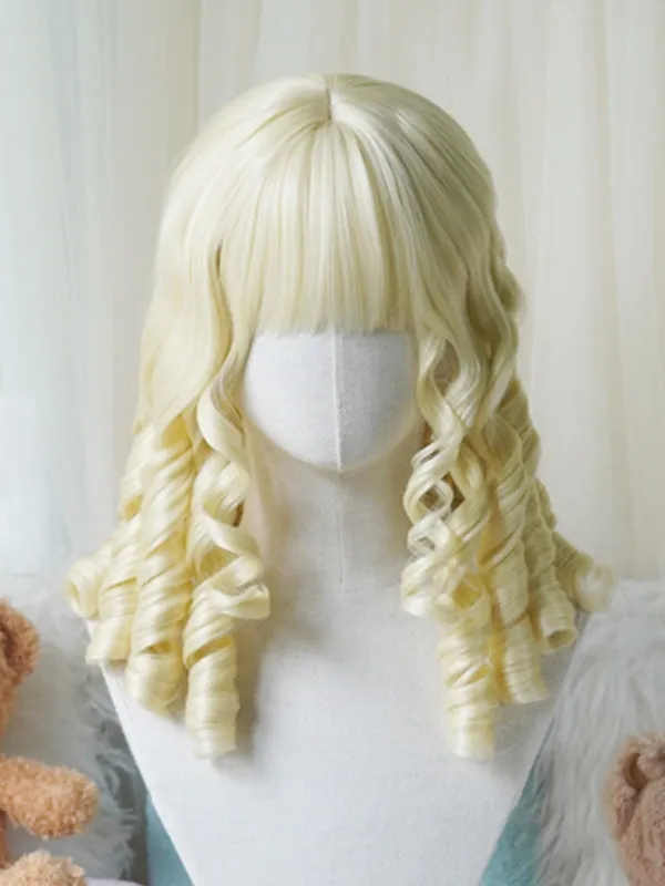 Black/Light Blonde/Pink/Dark Brown/Blonde Above Bust Length Roman Curly Wig With Full Bangs