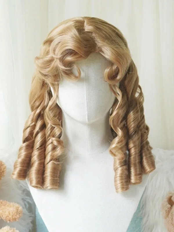 Black/Light Blonde/Pink/Dark Brown/Blonde Above Bust Length Wig With Roman Curly Bangs