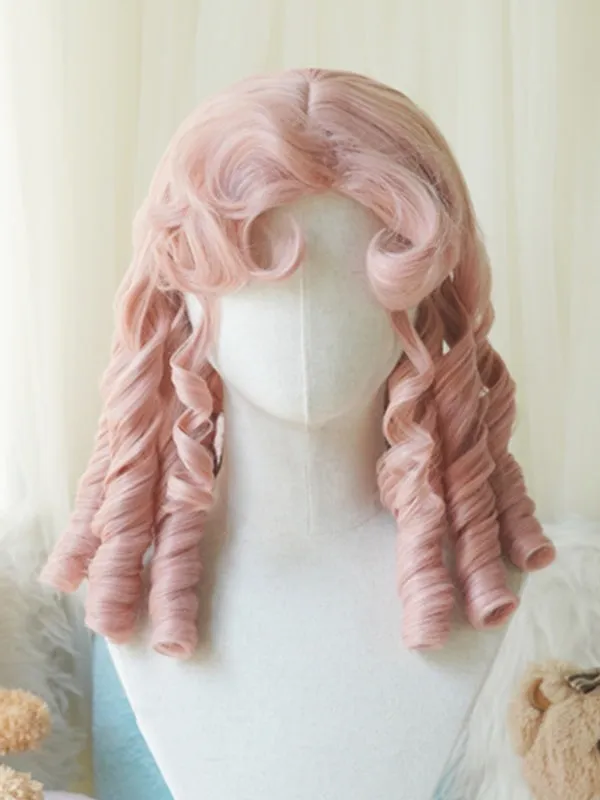 Black/Light Blonde/Pink/Dark Brown/Blonde Above Bust Length Wig With Roman Curly Bangs
