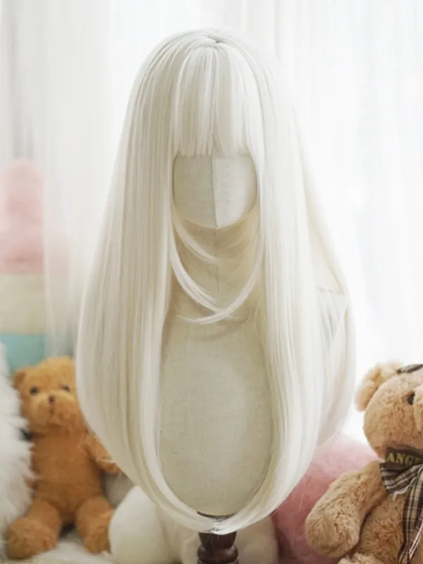 Black/White/Light Blonde/Blonde/Caramel/Grey Long Straight Wig With Full Bangs