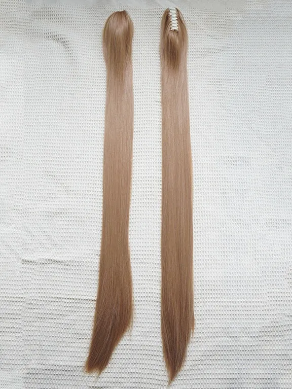 Blonde Bob Cut Short Wig With Bangs＋Double Straight Ponytail Claw Clips