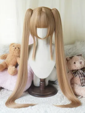 Blonde Bob Cut Short Wig With Bangs＋Double Straight Ponytail Claw Clips