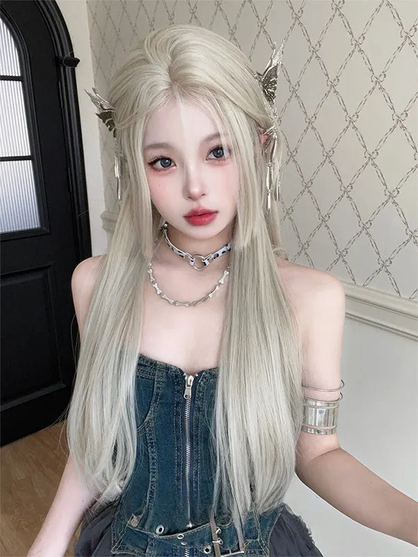 Blonde Hime Cut Long Straight Synthetic Wig