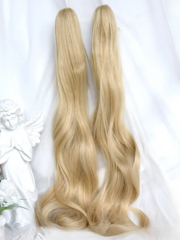 Blonde Short Bob Cut Wig With Bangs＋60CM Double Ponytail Claw Clips