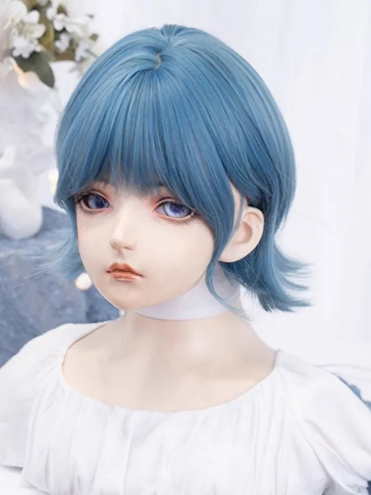 Blue 29CM Short Wig With Air Bangs