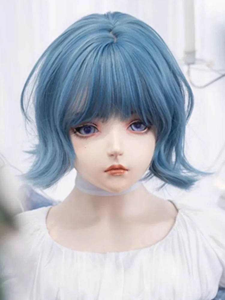 Blue 29CM Short Wig With Air Bangs